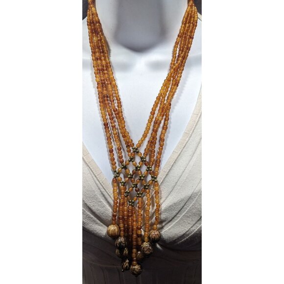 Unique Bohemian Glass Wood And Metal Braided Beaded Necklace - Picture 2 of 7